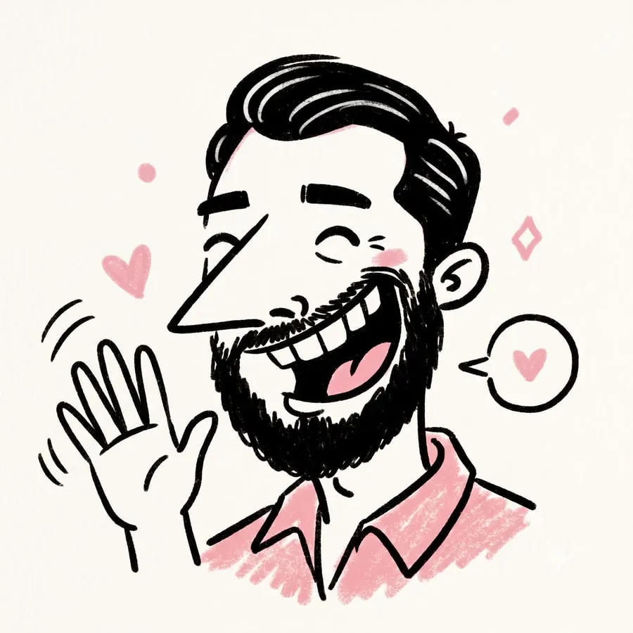A doodle of Abhinav waving hello