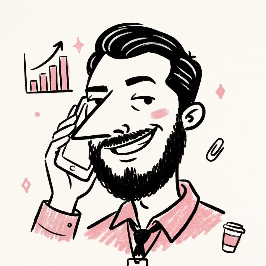 A doodle of Abhinav on a work call, coffee in hand