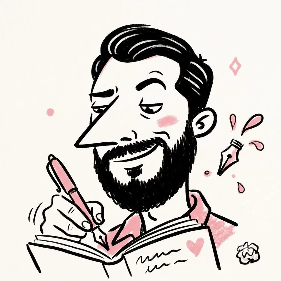 A doodle of Abhinav writing in a notebook