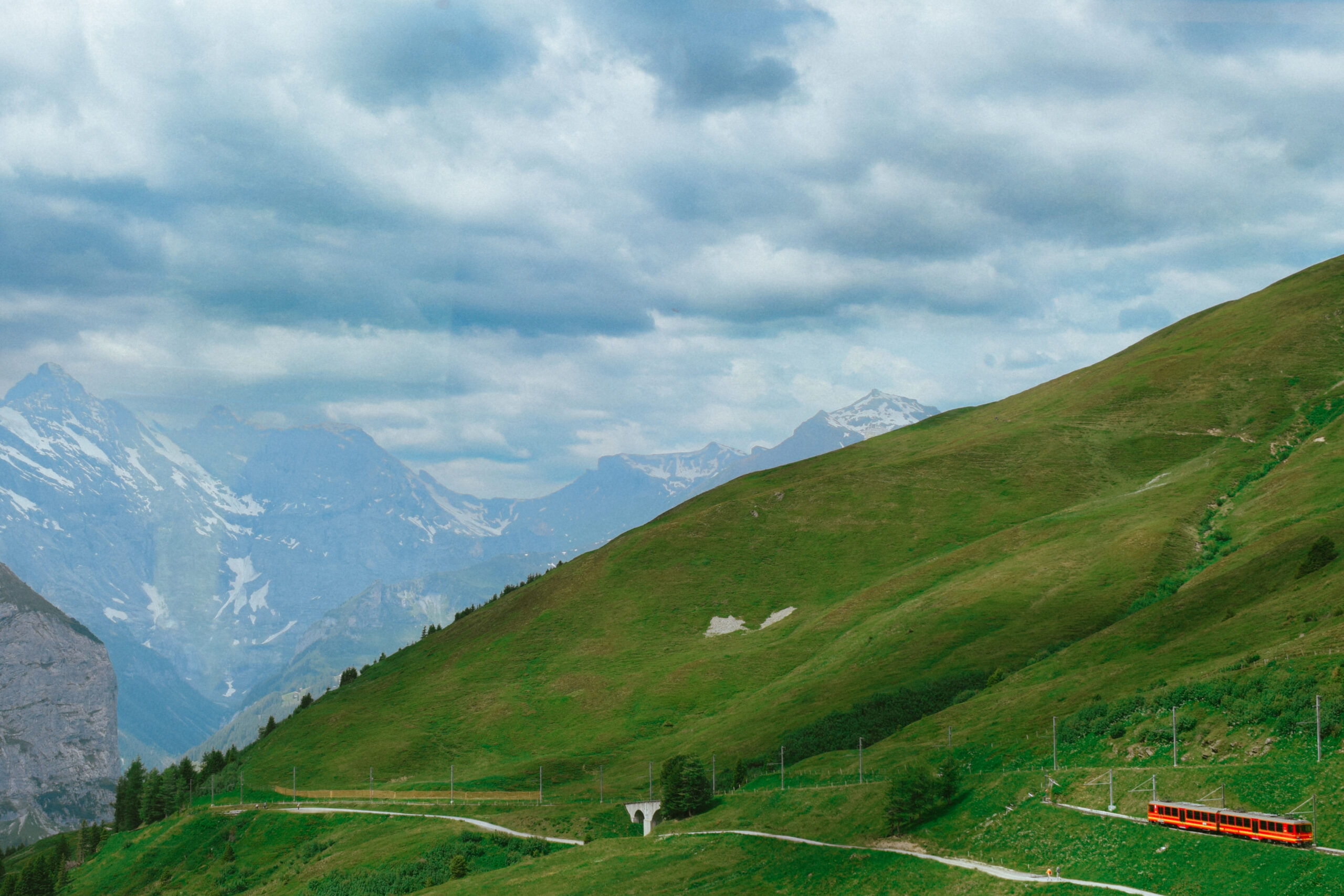 Red train in the Swiss Alps